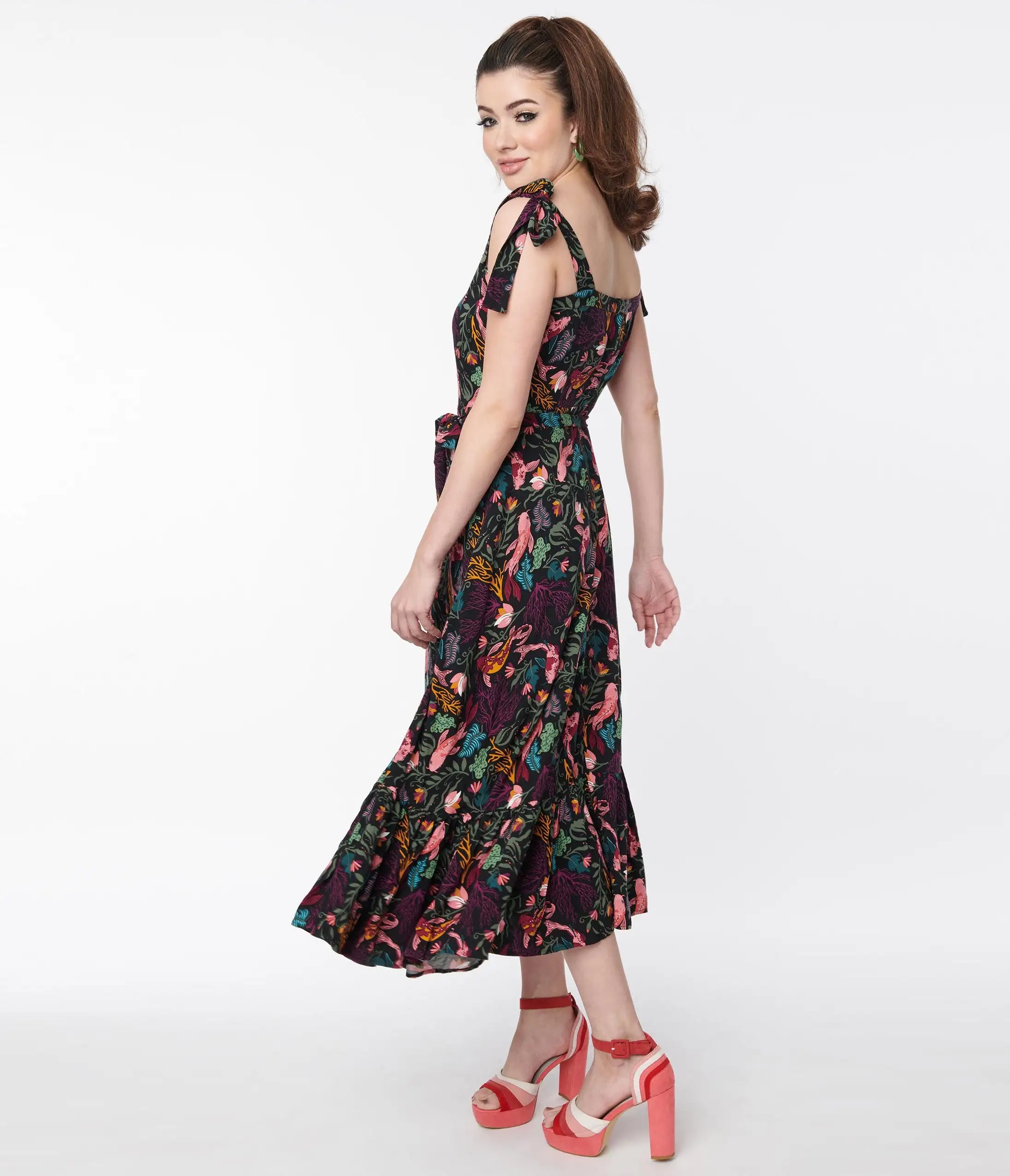 Collectif Black Tropical Reef Katrina Swing Dress - Image 3