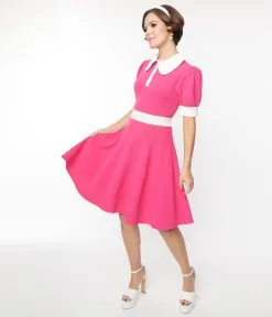 Smak Parlour Hot Pink & White Flare Dress