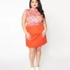 Smak Parlour Plus Size Orange & Pink Retro Floral Mini Dress