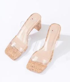 Fortune Dynamic Clear Cork Kitten Heel Sandals
