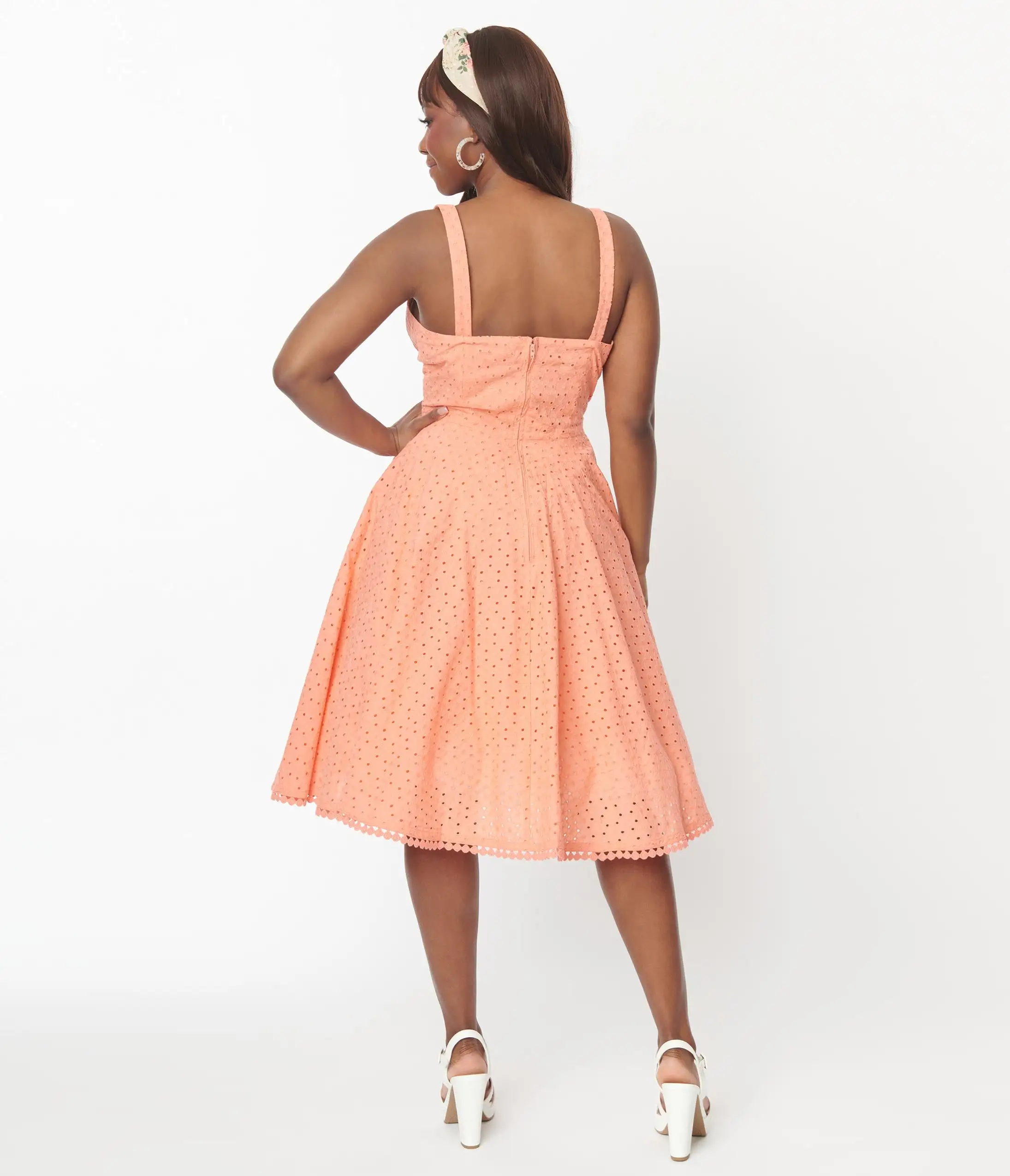 SHEEN Clothing Ltd Vintage Style Coral Eyelet Valerie Swing Dress - Image 2