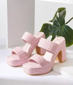 Matisse Pink Raffia Platform Sandals
