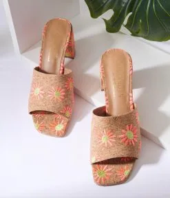 Matisse Pink Daisy Cork Mule Heels