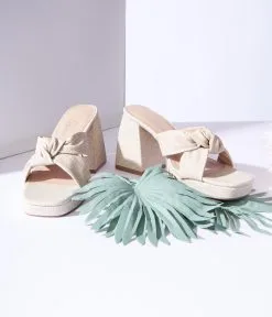 Matisse Beige Linen Twisted Platform Sandals