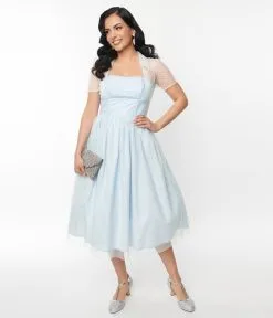 Unique Vintage Pale Blue Dot Libby Swing Dress