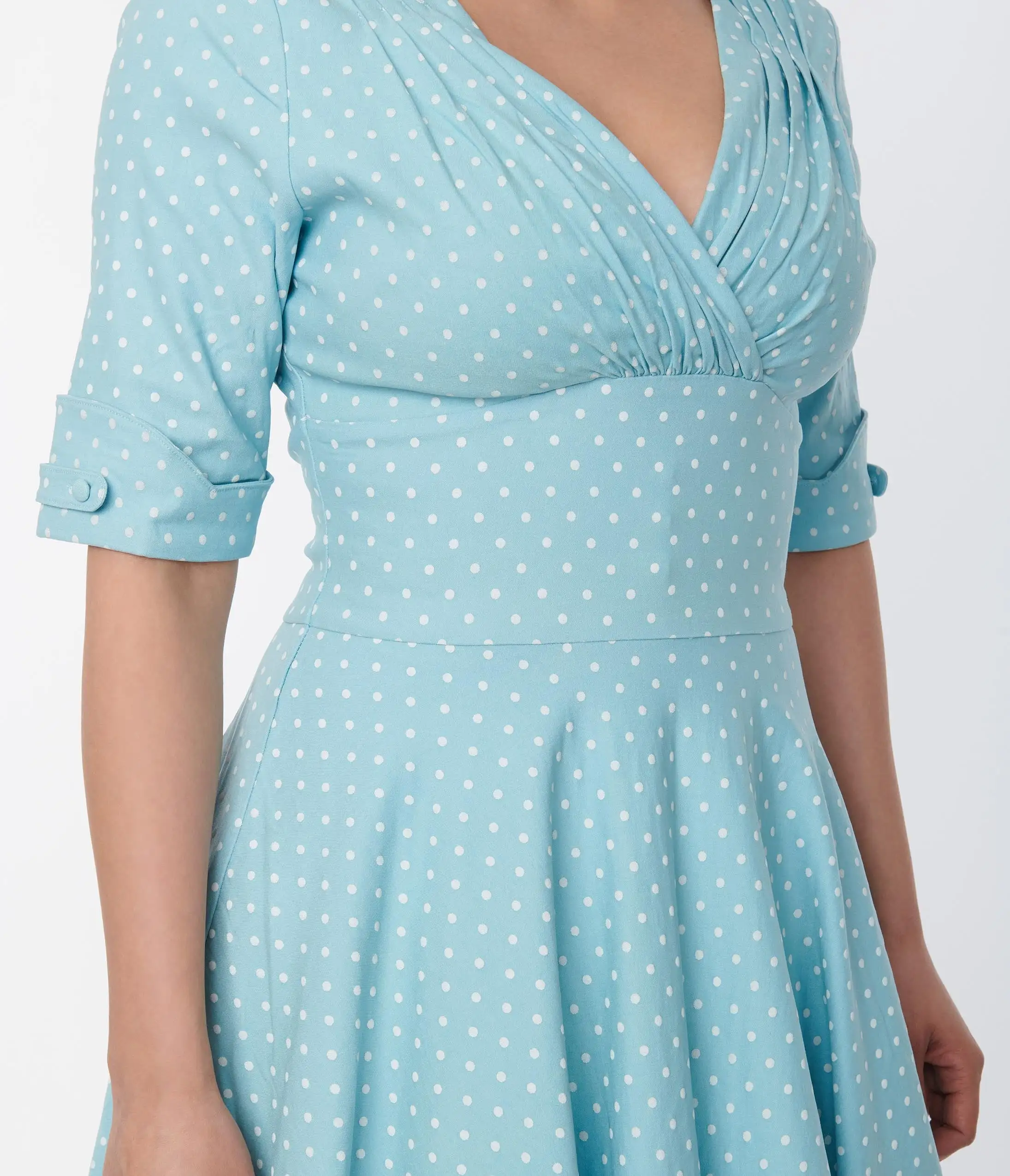 Unique Vintage Light Blue Pin Dot Delores Swing Dress - Image 3