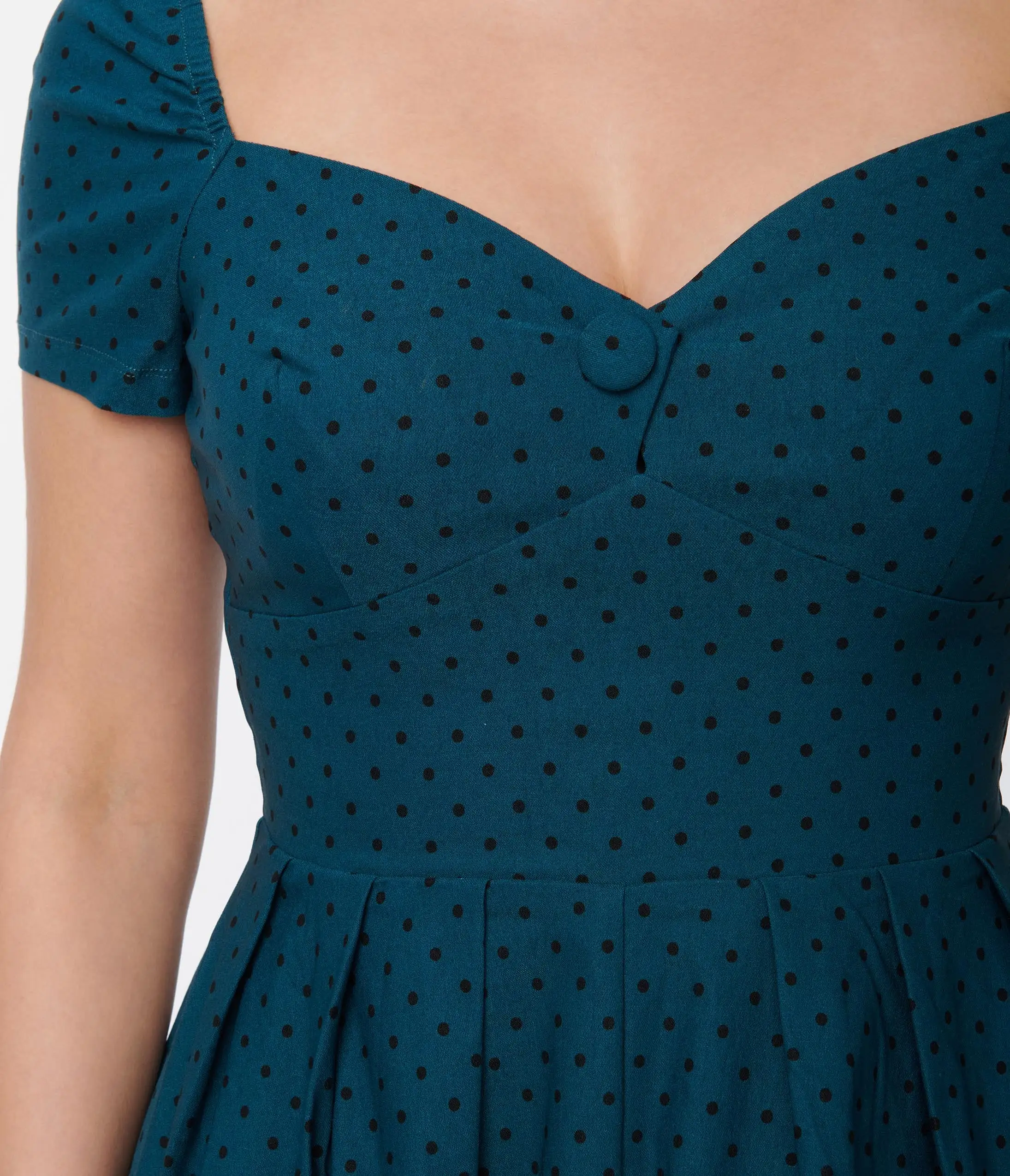 Unique Vintage Teal & Black Dot Midge Swing Dress - Image 3