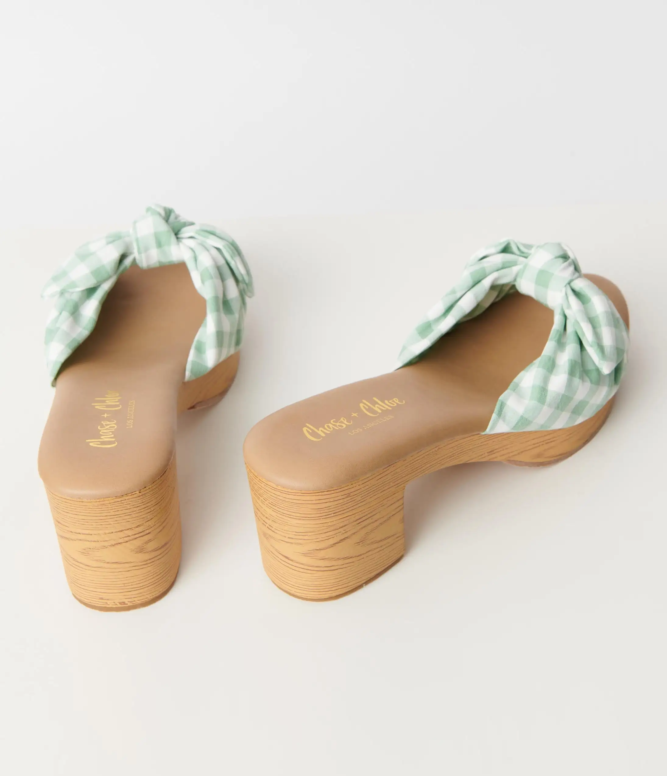 Joia Mint Green Gingham Print Bow Wood Mule - Image 4