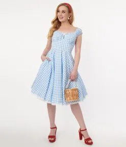 Pop Soda Hell Bunny Blue & White Gingham Swing Dress