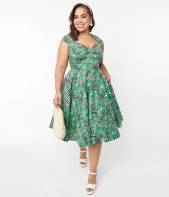 Pop Soda Hell Bunny Green Skeleton & Moths Floral Madilynn Midi Dress