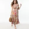 Polagram (Well Made) Ivory & Pink Floral Print Midi Dress