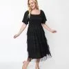Polagram (Well Made) Black Ruffled Tiered Midi Dress