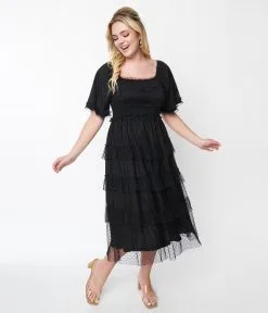 Polagram (Well Made) Black Ruffled Tiered Midi Dress