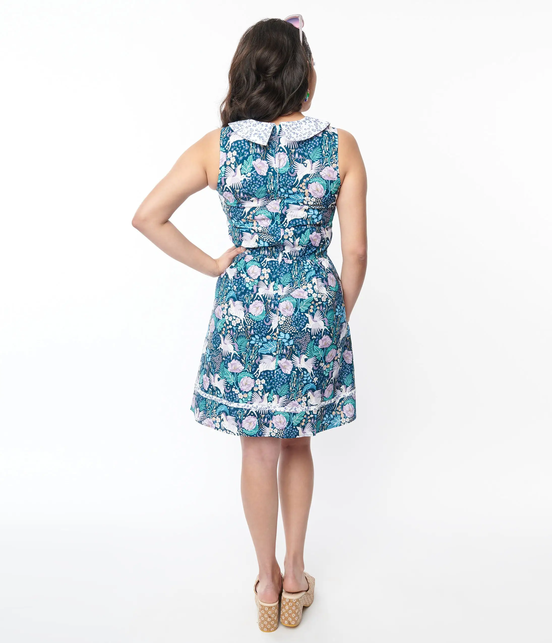 Retrolicious Blue Pegasus & Floral Flare Dress - Image 3
