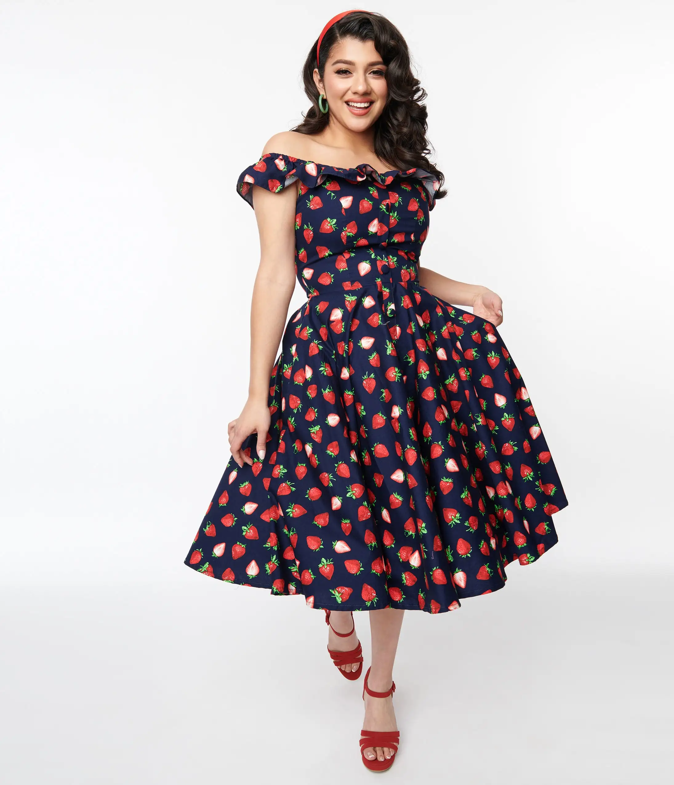 Magnolia Place Navy Strawberry Barbara Swing Dress - Image 4