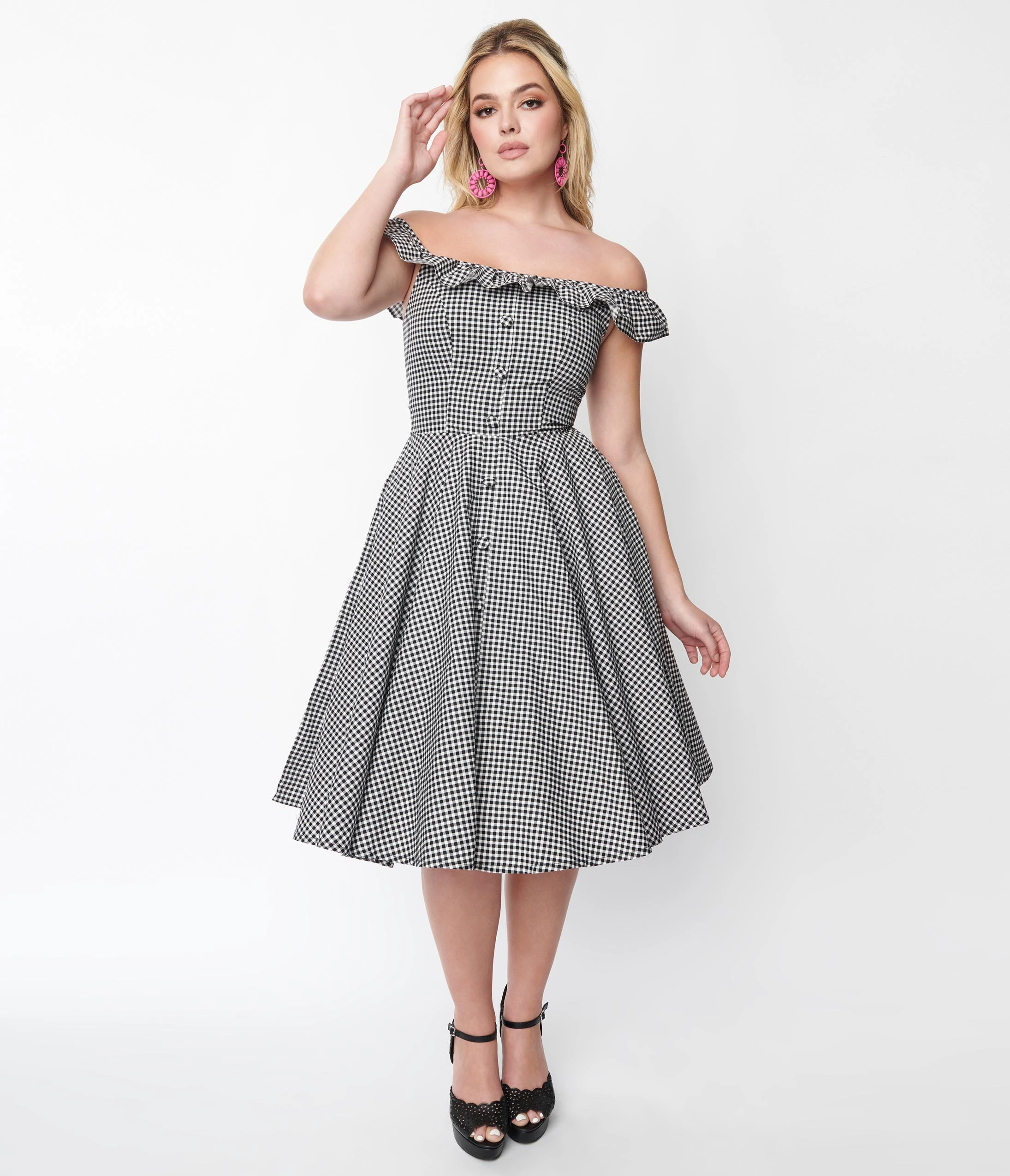 Magnolia Place Black Gingham Barbara Swing Dress - Image 5
