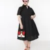 SHEEN Clothing Ltd 1950s Black Eyelet Collared Swing Dress