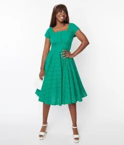 SHEEN Clothing Ltd Green Eyelet Swing Dress