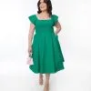 SHEEN Clothing Ltd Green Eyelet Ruffle Sleeve Swing Dress