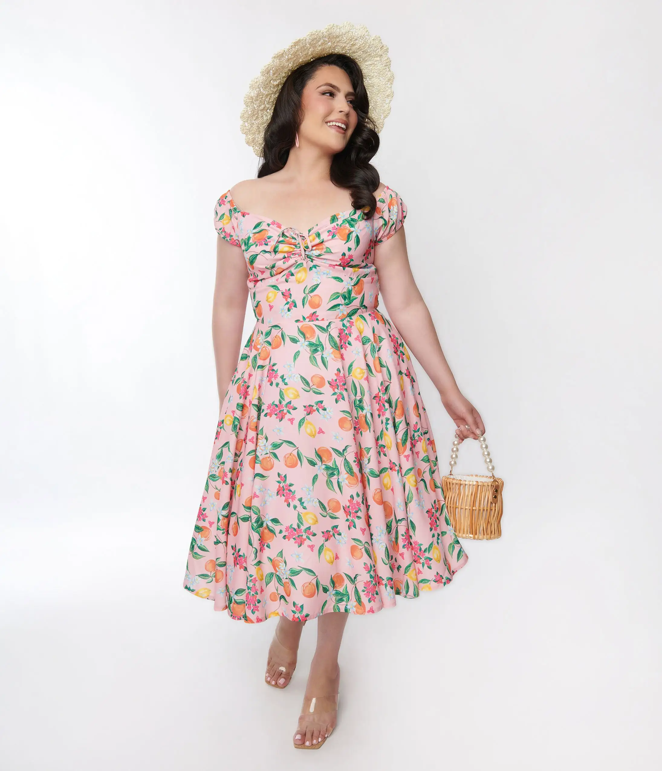 SHEEN Clothing Ltd Pink Lemon & Orange Blossom Swing Dress