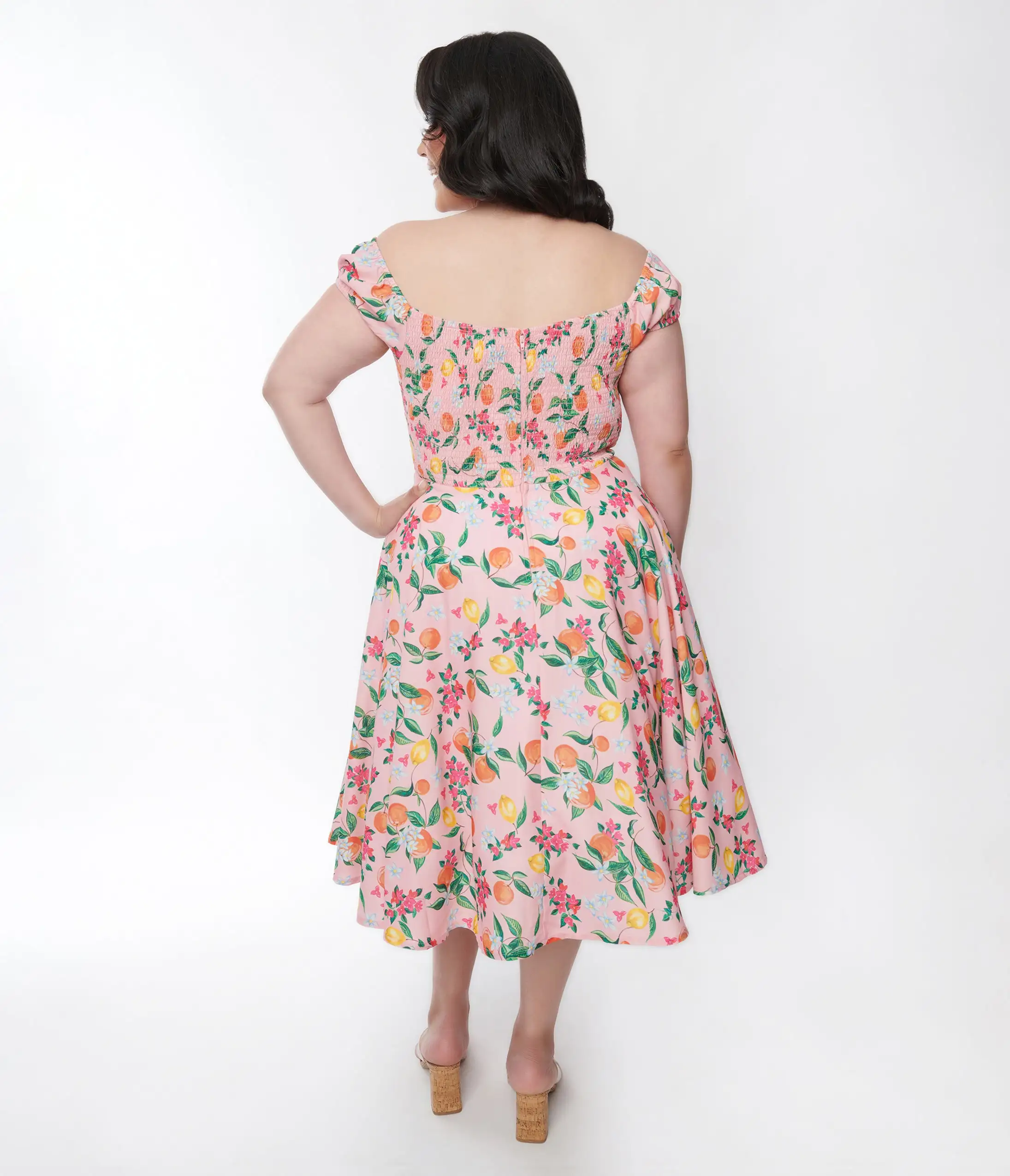 SHEEN Clothing Ltd Pink Lemon & Orange Blossom Swing Dress - Image 2