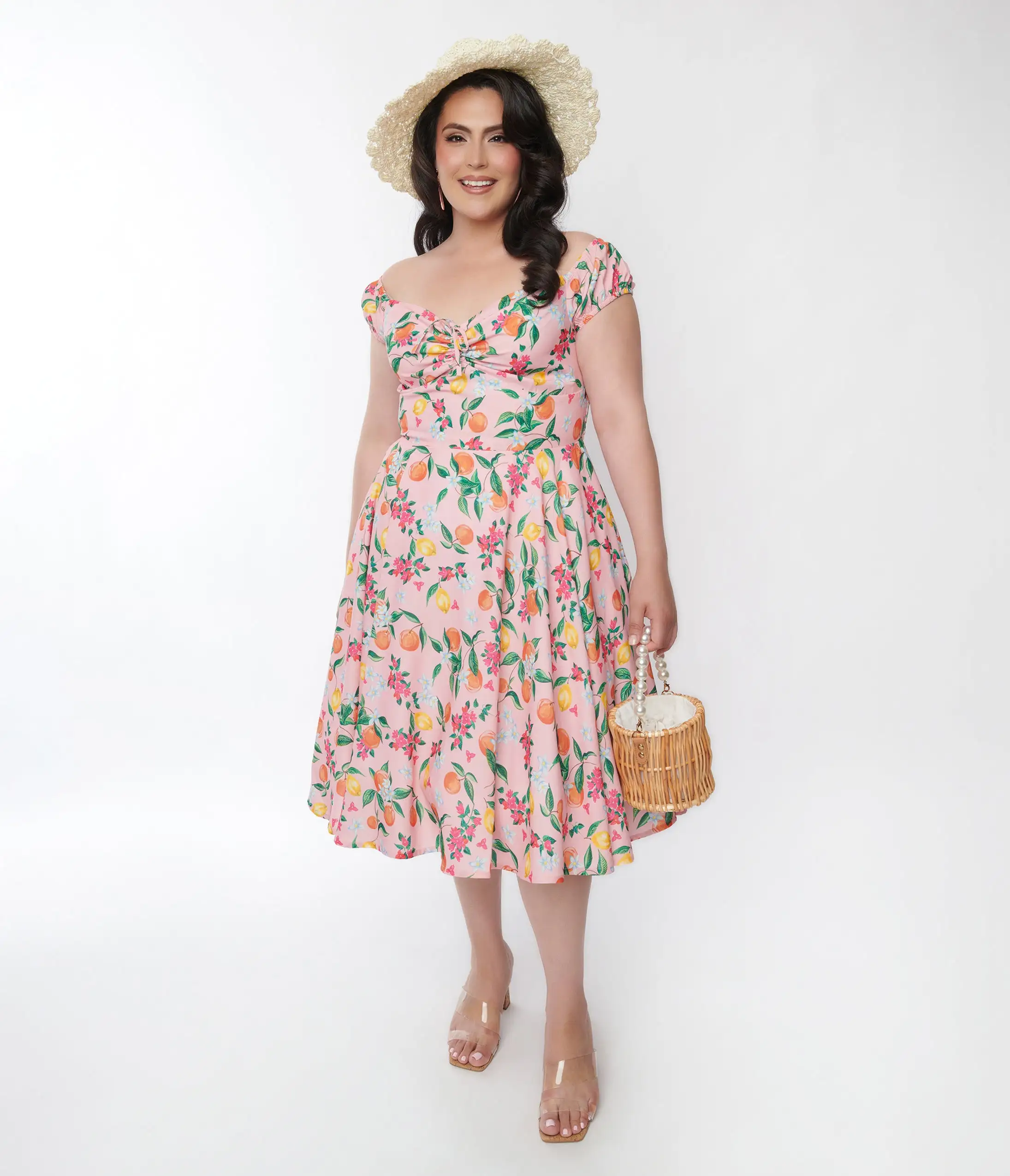 SHEEN Clothing Ltd Pink Lemon & Orange Blossom Swing Dress - Image 5