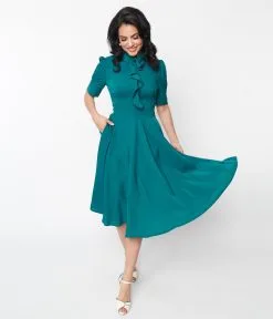 SHEEN Clothing Ltd Teal Ruffle Hope Swing Dress