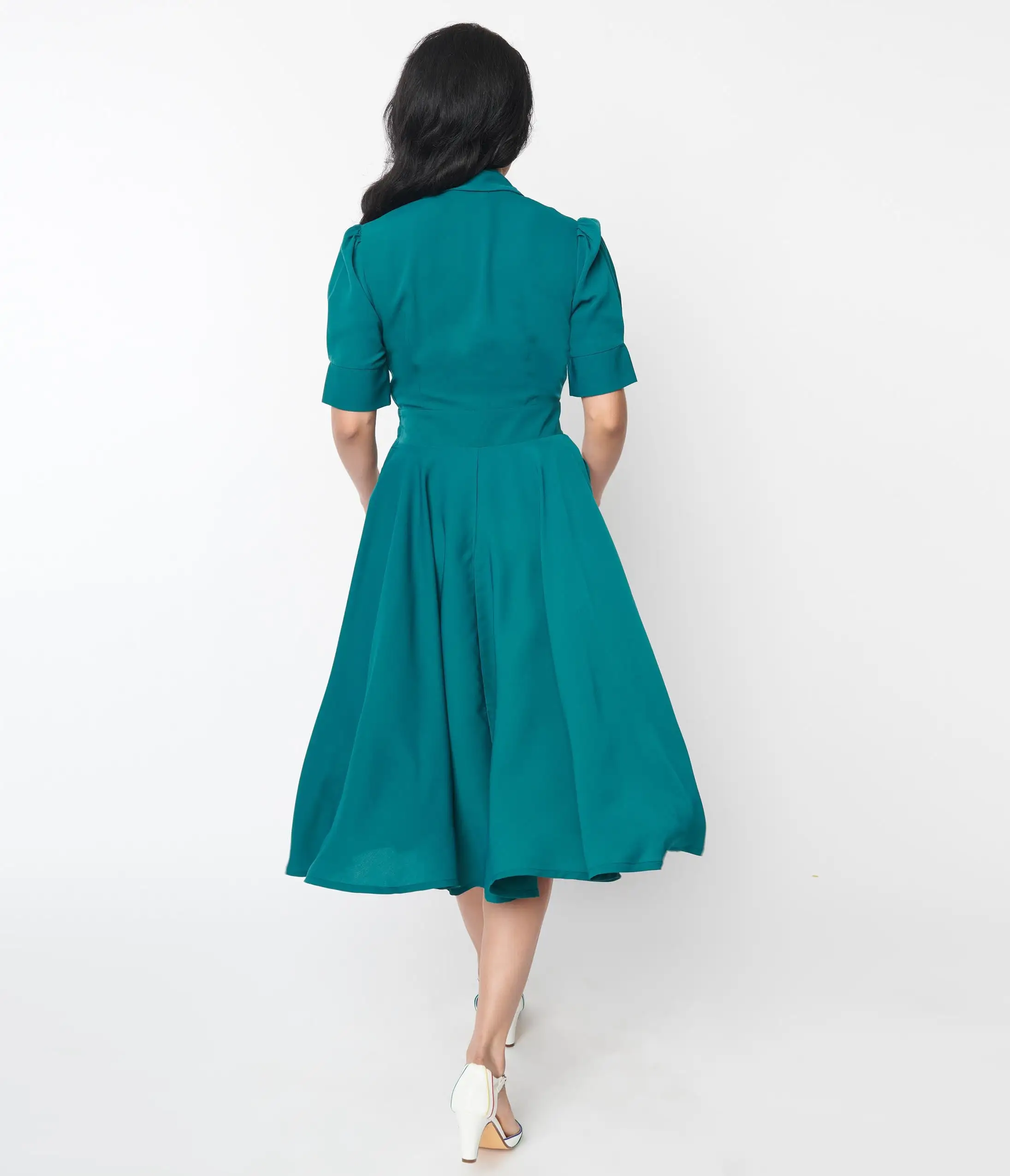SHEEN Clothing Ltd Teal Ruffle Hope Swing Dress - Image 3