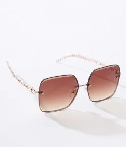 Lucent Product Inc. Brown Ombre Gold Chain Oversized Sunglasses