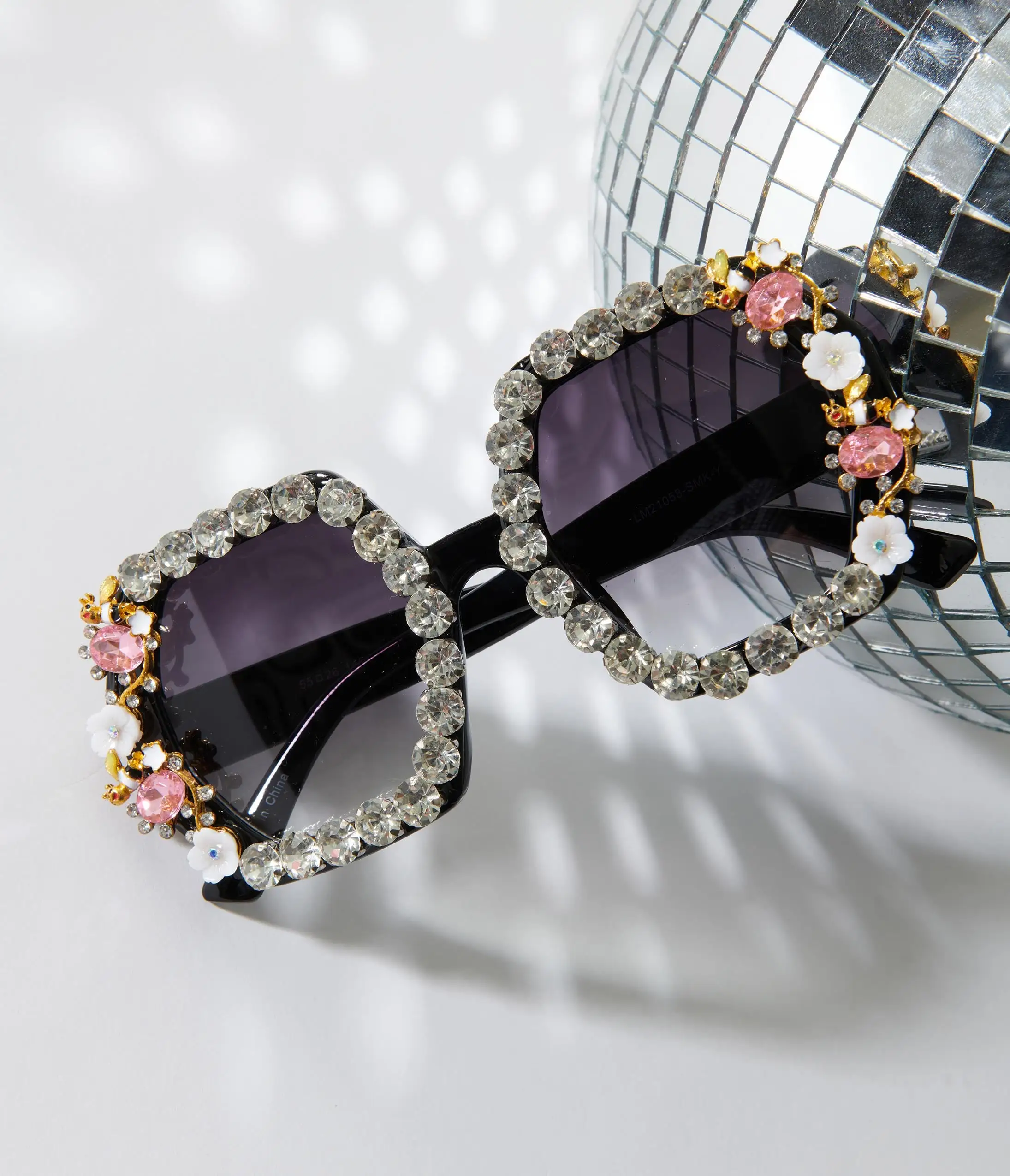 Lucent Product Inc. Black Rhinestone & Floral Hexagon Sunglasses