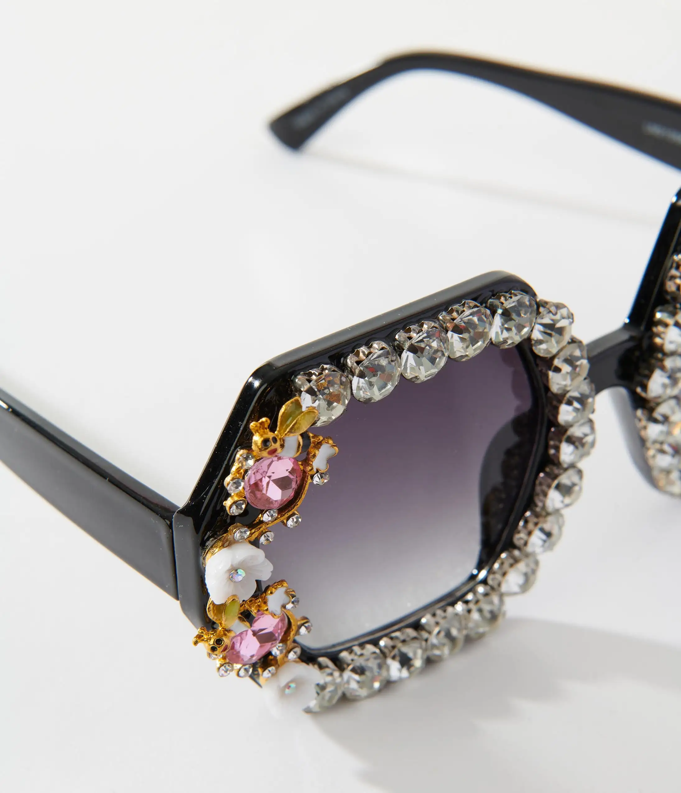 Lucent Product Inc. Black Rhinestone & Floral Hexagon Sunglasses - Image 2