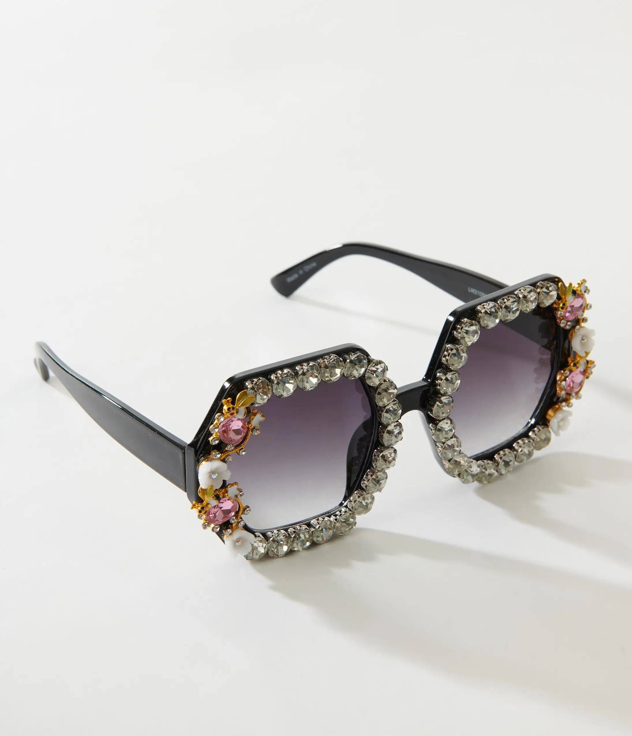 Lucent Product Inc. Black Rhinestone & Floral Hexagon Sunglasses - Image 3
