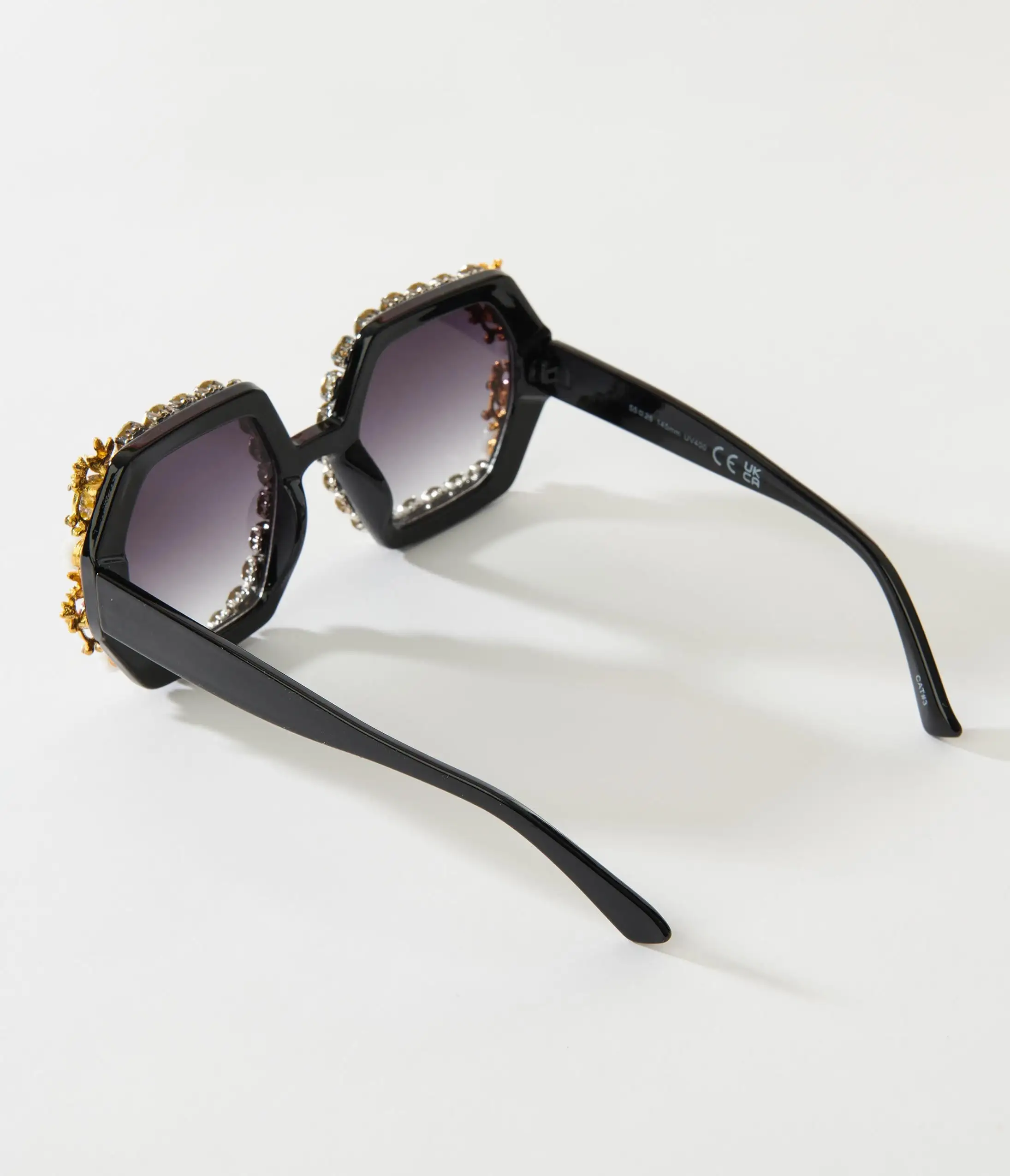 Lucent Product Inc. Black Rhinestone & Floral Hexagon Sunglasses - Image 4