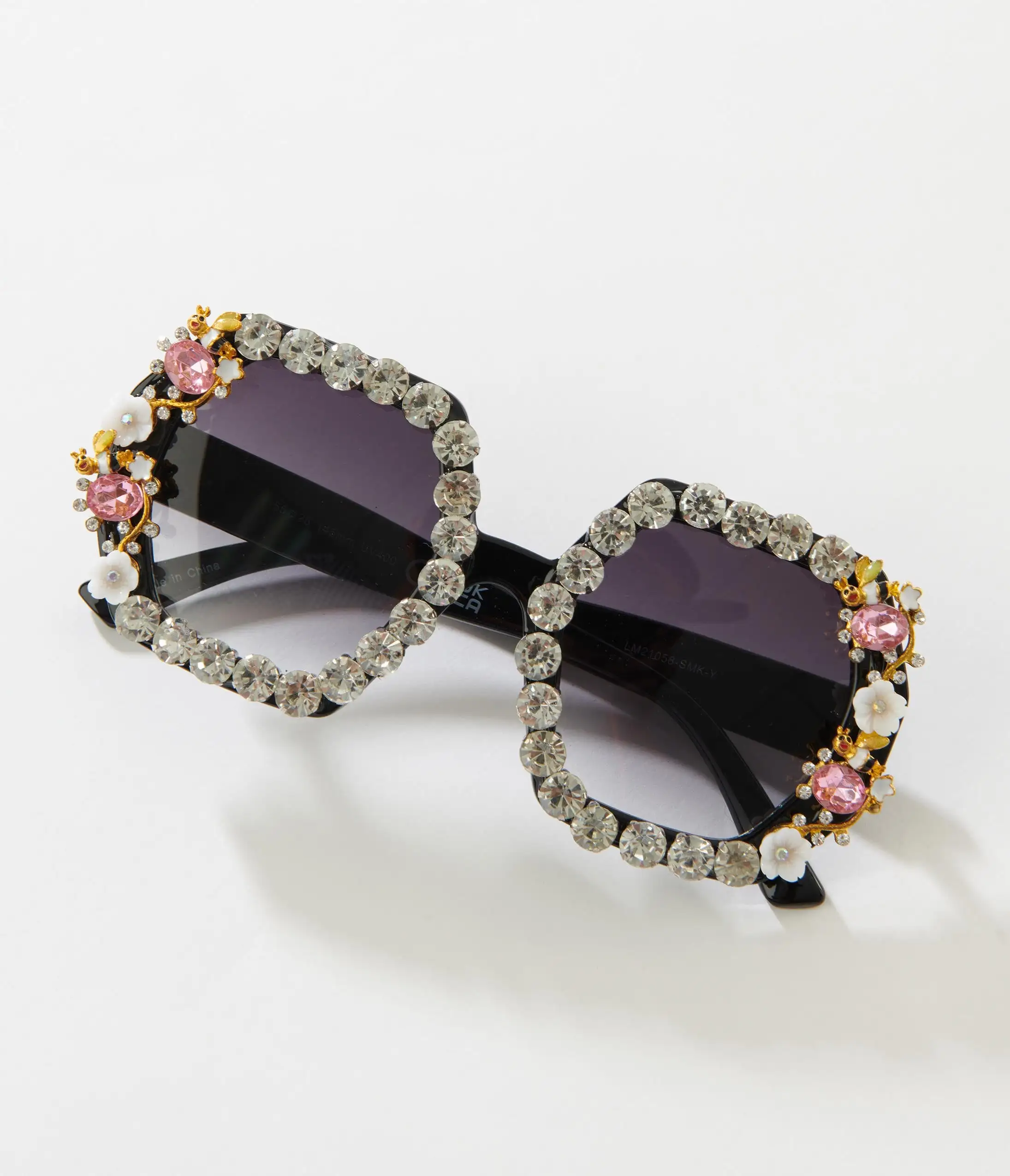 Lucent Product Inc. Black Rhinestone & Floral Hexagon Sunglasses - Image 5