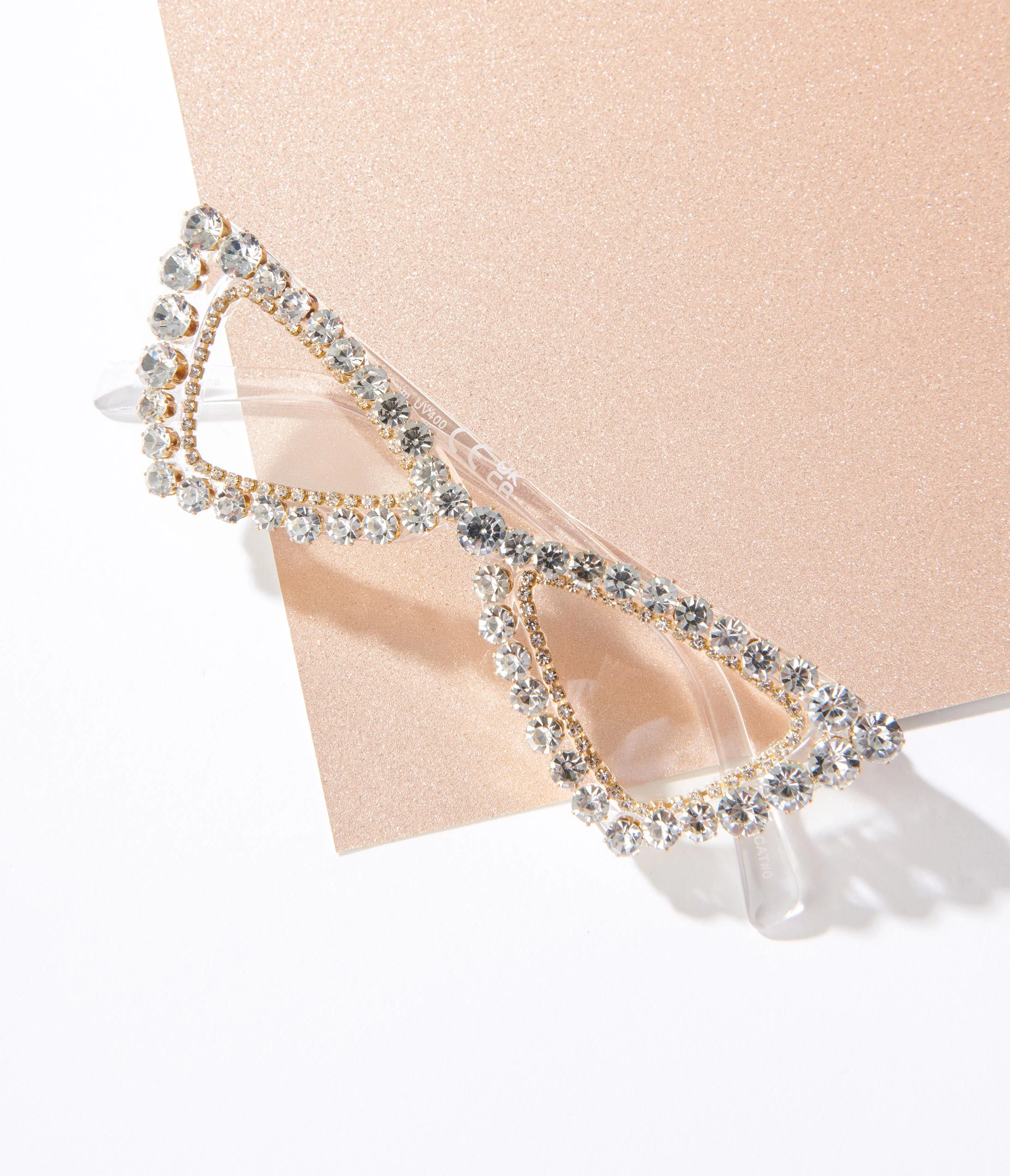 Lucent Product Inc. Clear Silver Rhinestone Cat Eye Sunglasses - Image 4