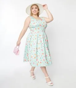Dolly And Dotty Mint Blue Afternoon Tea Time Swing Dress