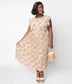 Hayden Sage Floral Pleated Midi Dress