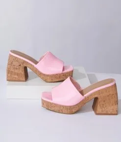 JP Original Corp. Pink Patent Leatherette Cork Mules