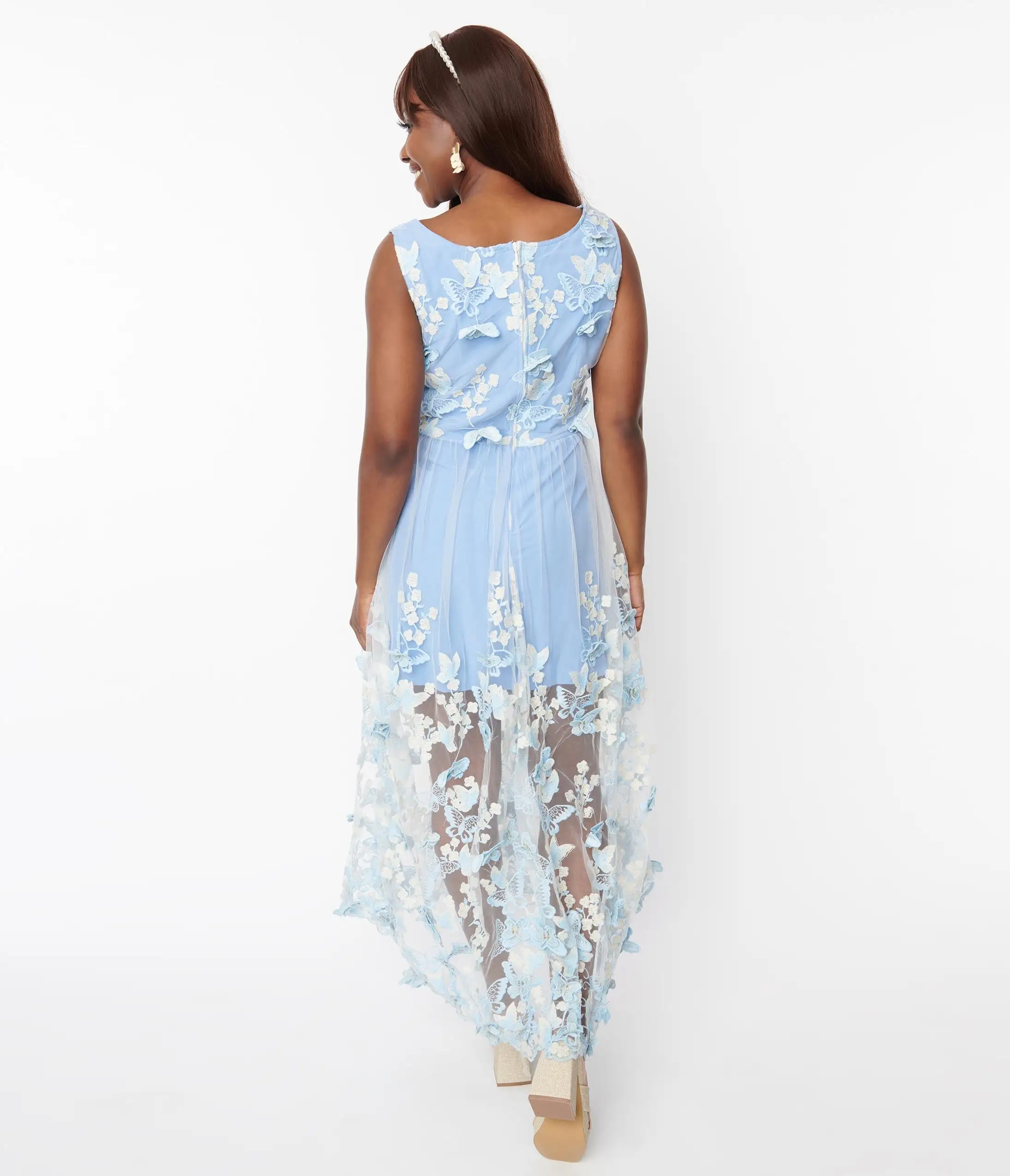 Chic Star Light Blue Butterfly Overlay Maxi Dress - Image 3
