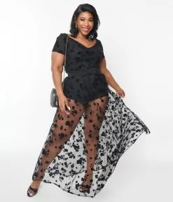 Chic Star Black Floral Mesh Overlay Maxi Dress