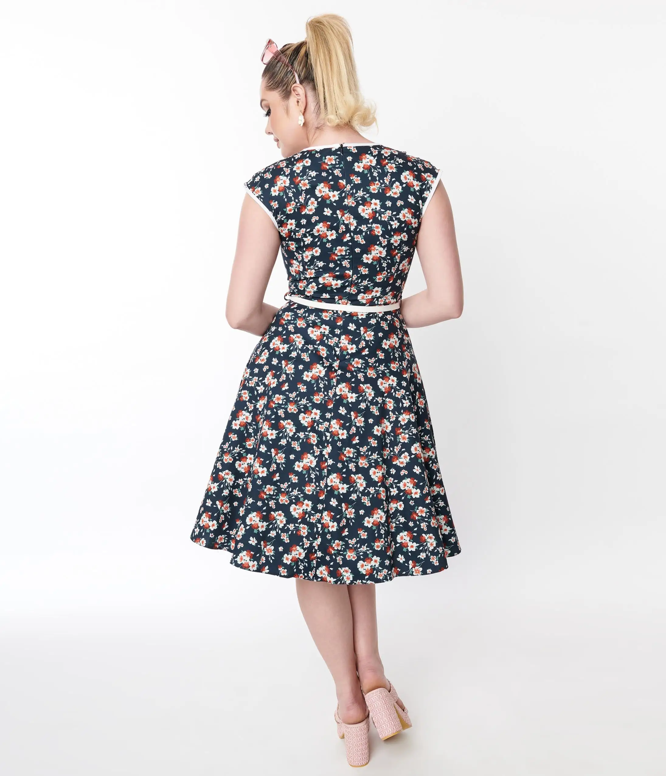LADY VINTAGE WHOLESALE Navy Ditsy Flower Isabella Swing Dress - Image 3