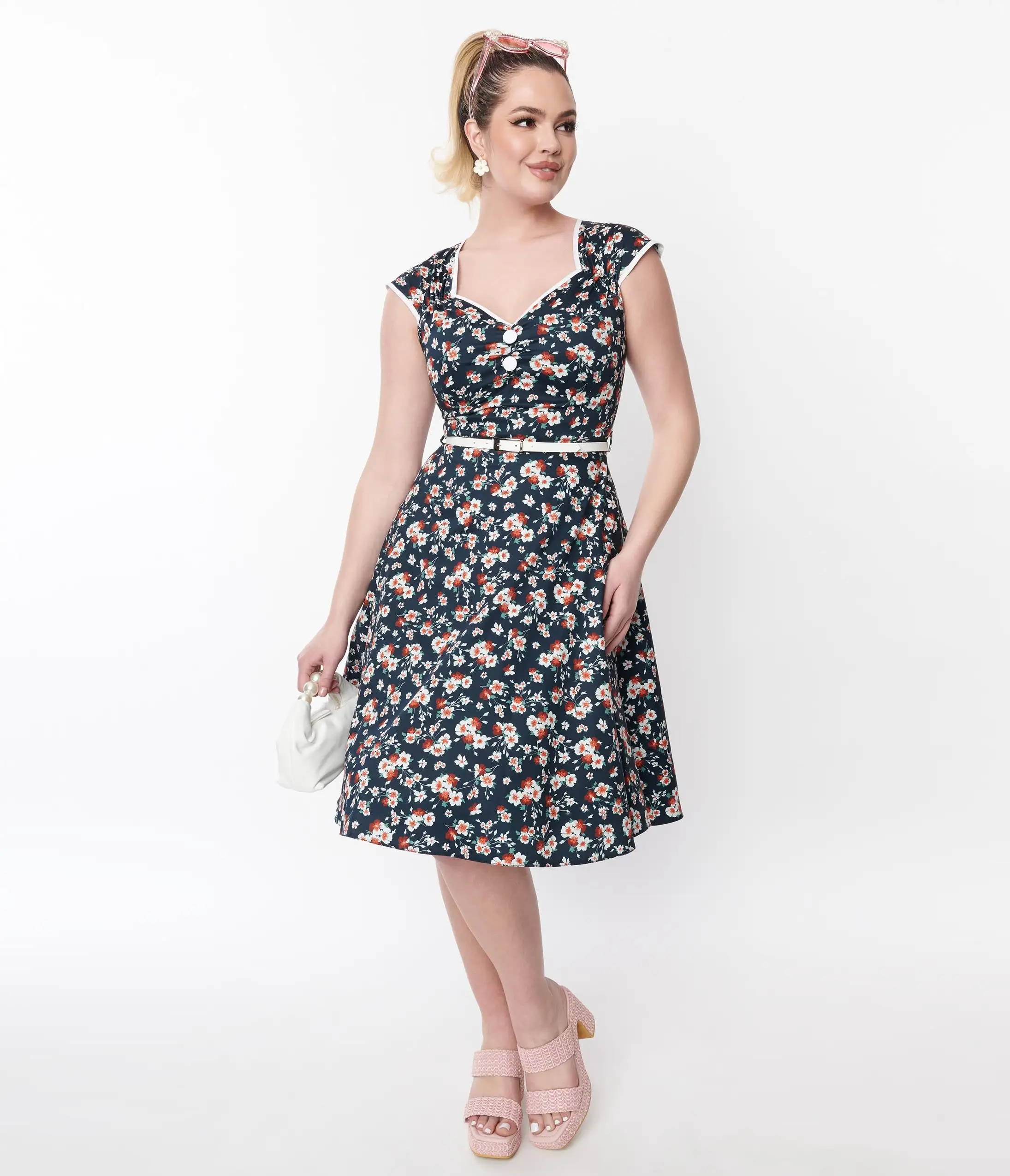 LADY VINTAGE WHOLESALE Navy Ditsy Flower Isabella Swing Dress - Image 5