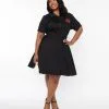 Hemet (Faire) Black & Red Rose Shirt Swing Dress