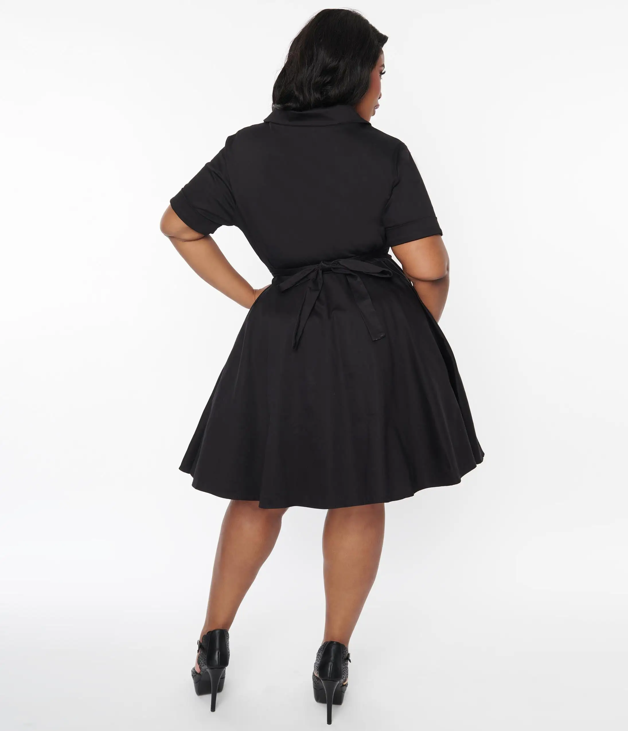 Hemet (Faire) Black & Red Rose Shirt Swing Dress - Image 3