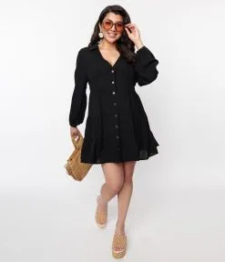 Amaryllis Apparel (Faire) Black Long Sleeve Mini Dress