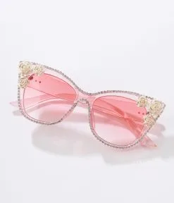 Unishe (Faire) Pink & Floral Rhinestone Cat Eye Sunglasses