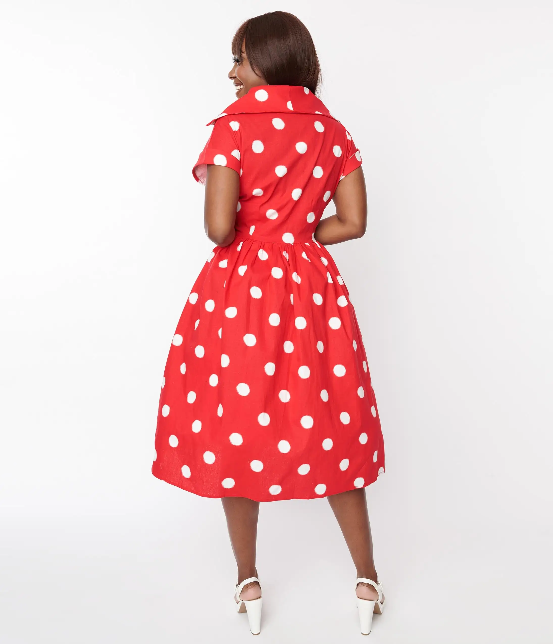 Collectif Red & White Polka Dot Judy Swing Dress - Image 2
