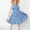 SHEEN Clothing Ltd White & Blue Floral Swing Dress