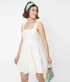 Heyson (Faire) White Ruffle Trim Tiered Mini Dress