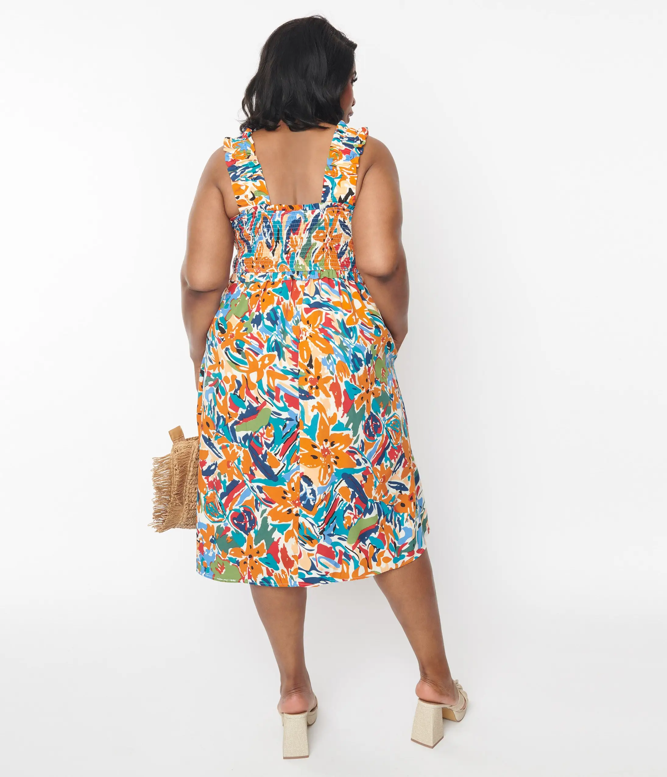 143 Story (Faire) Multicolor Brush Stroke Florals Midi Dress - Image 3